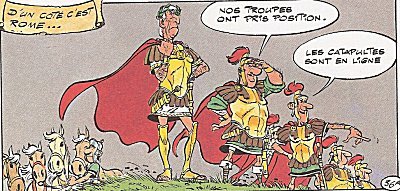 Los belgas atacando a los Romanos con ayuda de Obelix