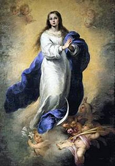 Inmaculada Concepción con sus colores azul celeste y blanco imaginada por Murillo