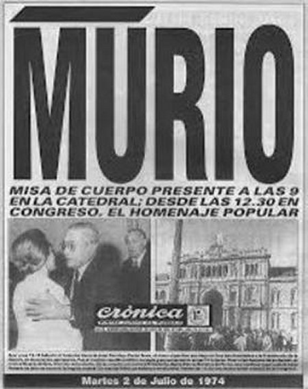 Histórica tapa de Crónica ante la muerte del Presidente Perón